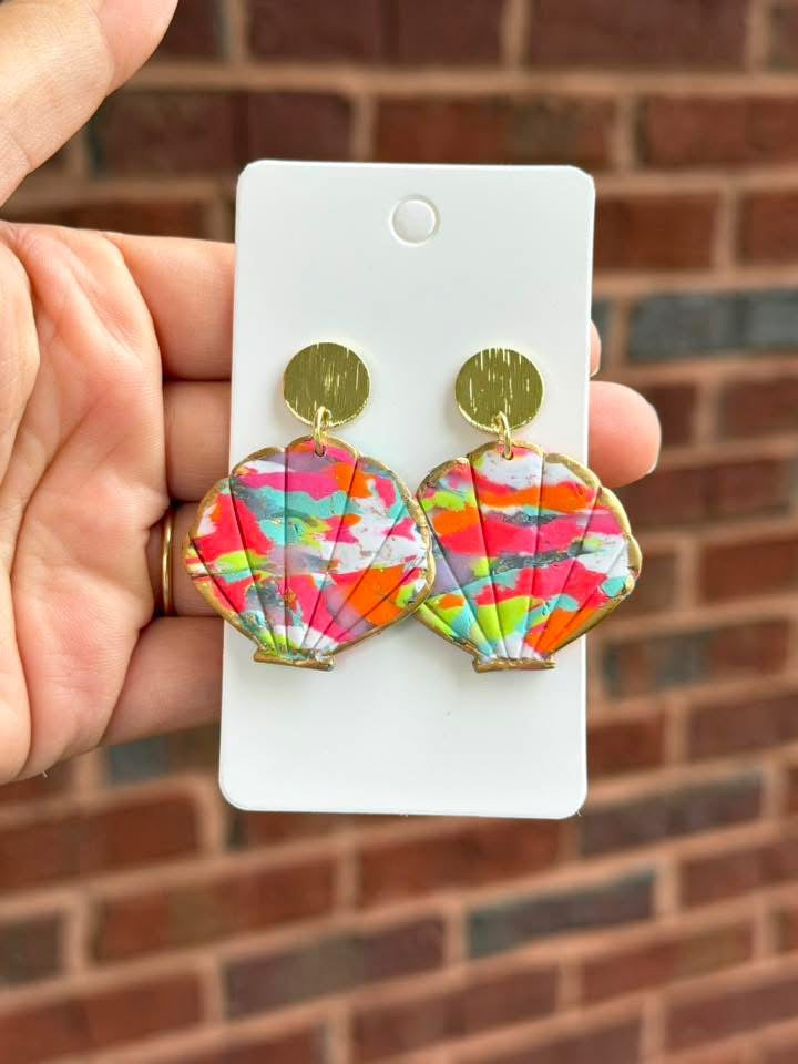 Abstract Coastal Shell Earrings – Colorful Marbled Clay Earrings