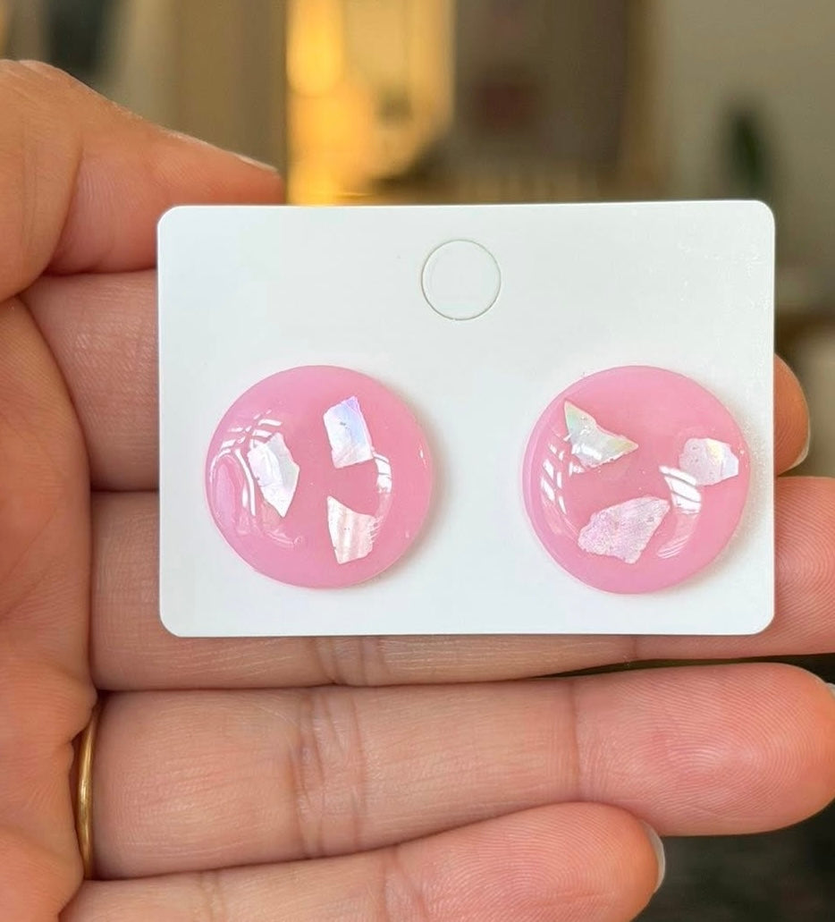 Blush Sea Glass Studs – Handmade Polymer Clay Coastal Earrings