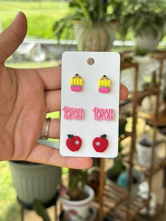 Set of 3 clay teacher stud earrings