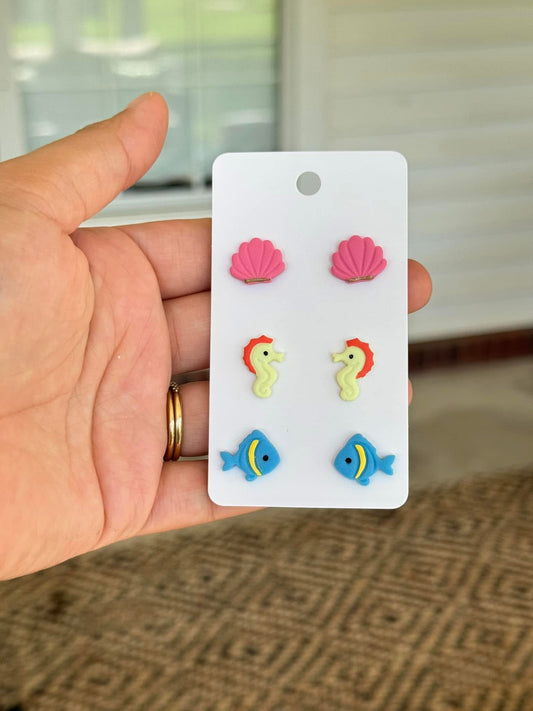 Three of pack beach themed stud earrings