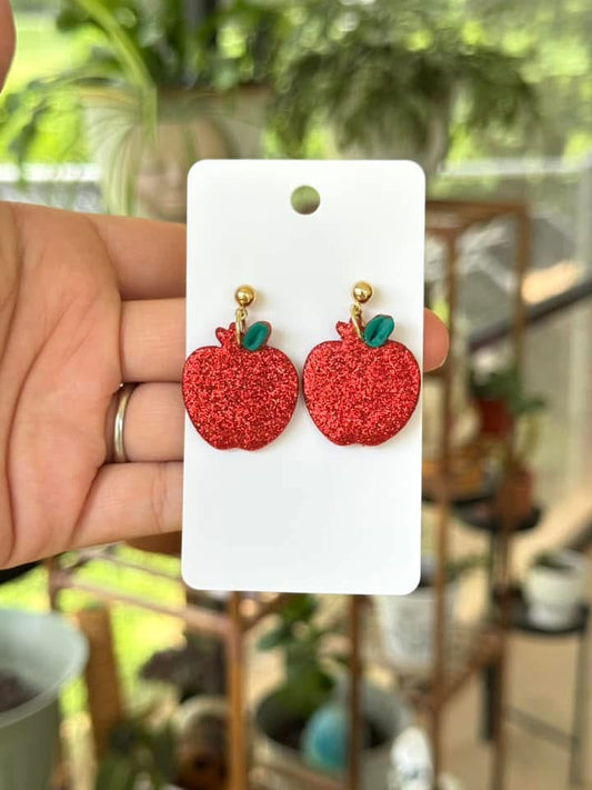 Clay glittery apple dangling earrings