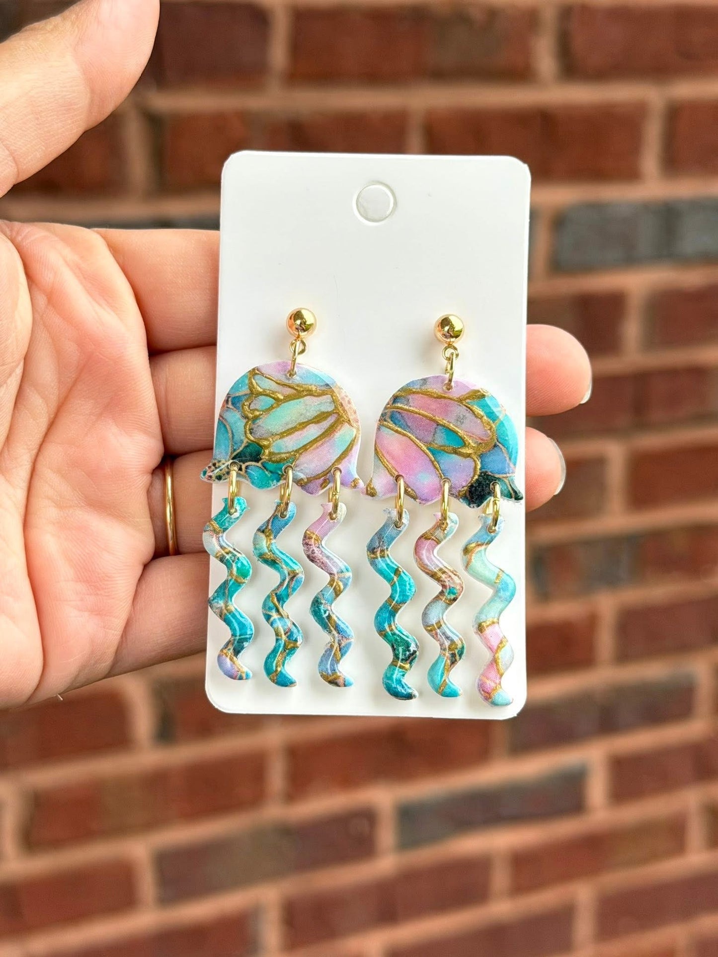 Stained Glass Jellyfish Earrings – Pastel Coastal Statement Earrings