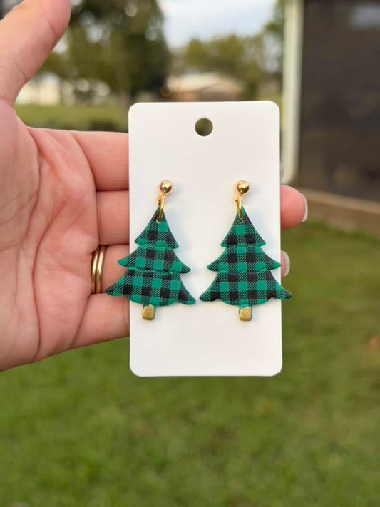 Green and Black Plaid Christmas Tree Dangles