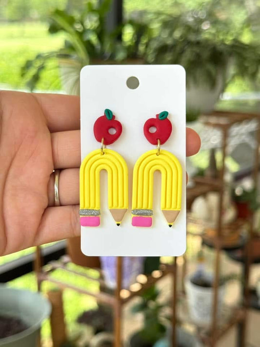 Pencil and apple clay dangles
