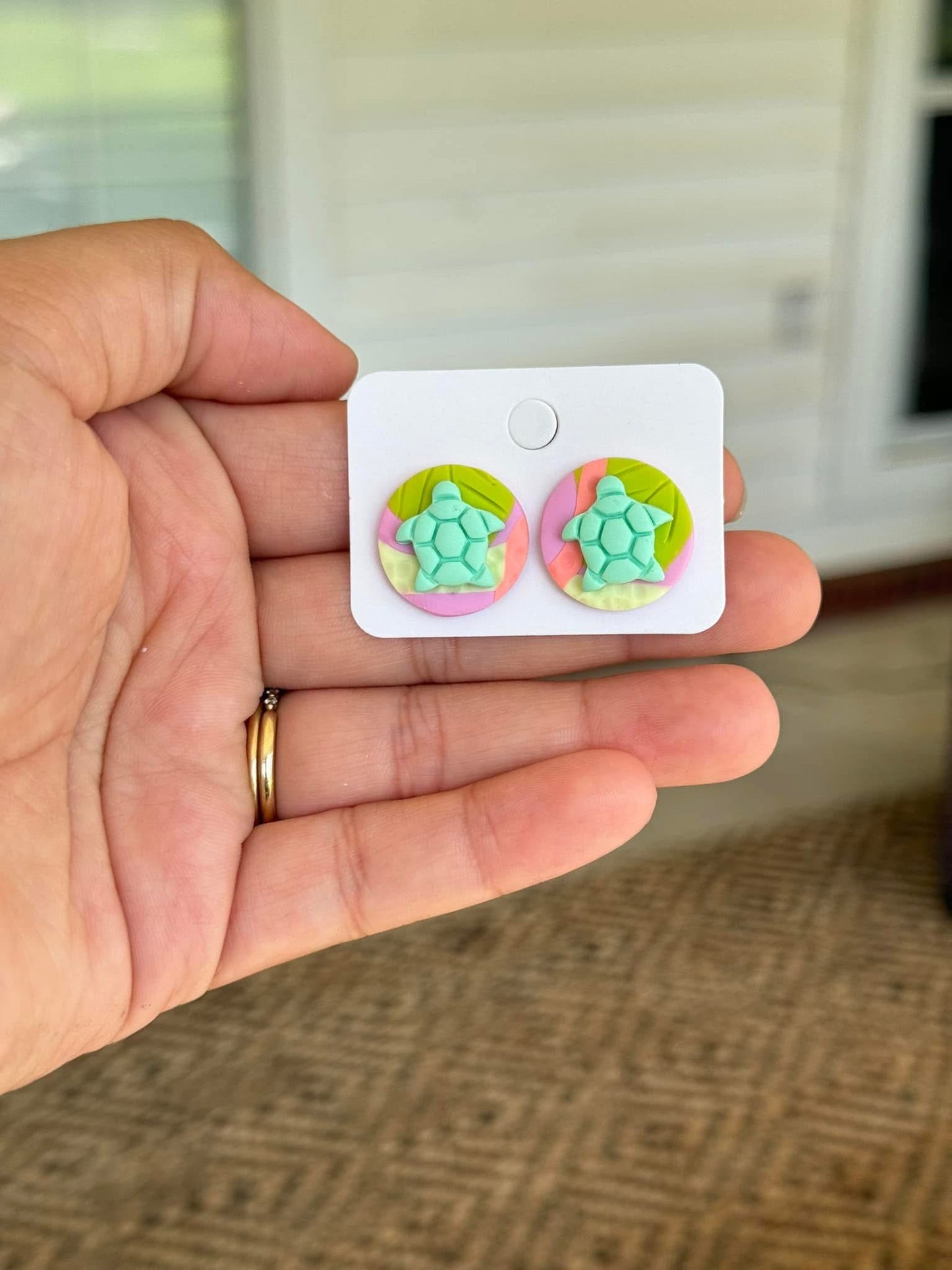 Multi-color sea turtle stud earrings