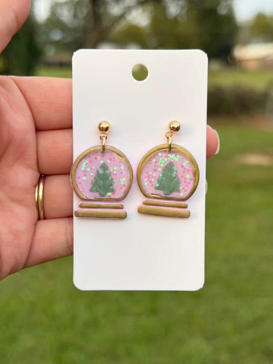 Pink snow globe with tree dangles
