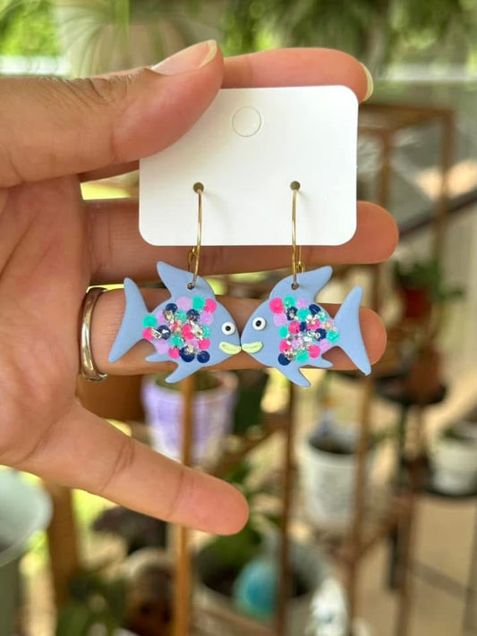 Rainbow fish hoop earrings