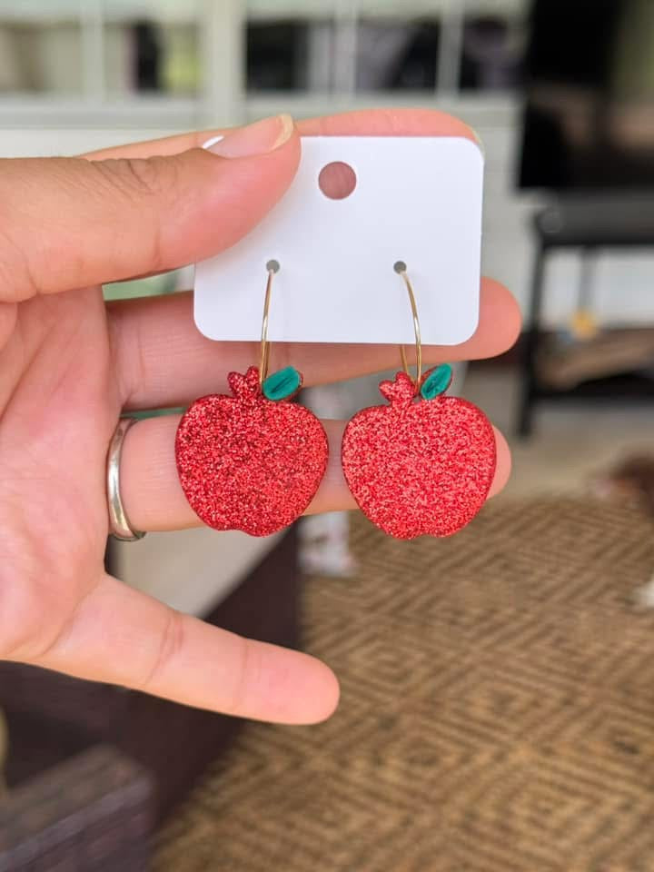 Glittery apple hoop earrings