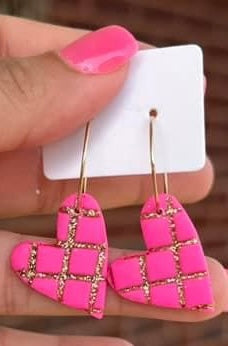 Pink clay heart hoops