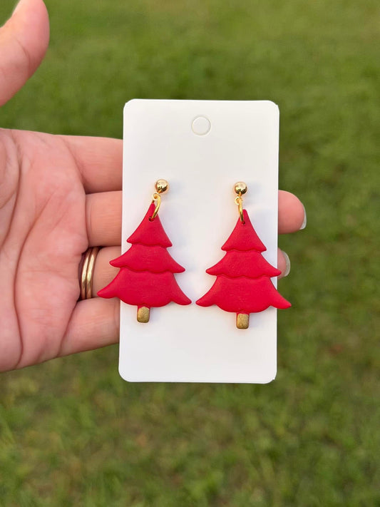 Red Christmas Tree Dangling Earrings