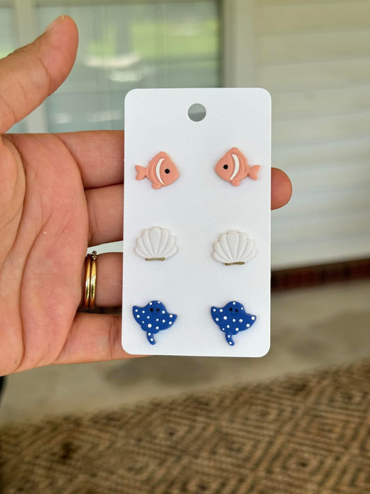 3 pack of beach themed studs