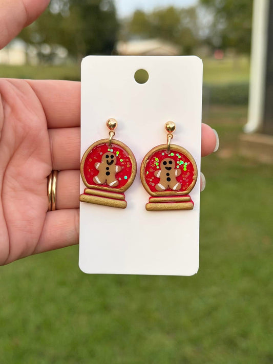 Gingerbread red snow globe dangles