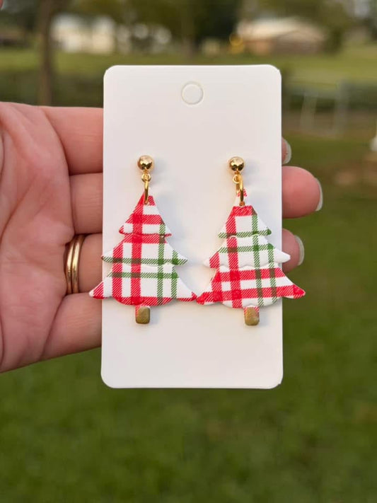 White, red, and green plain Christmas tree earrings