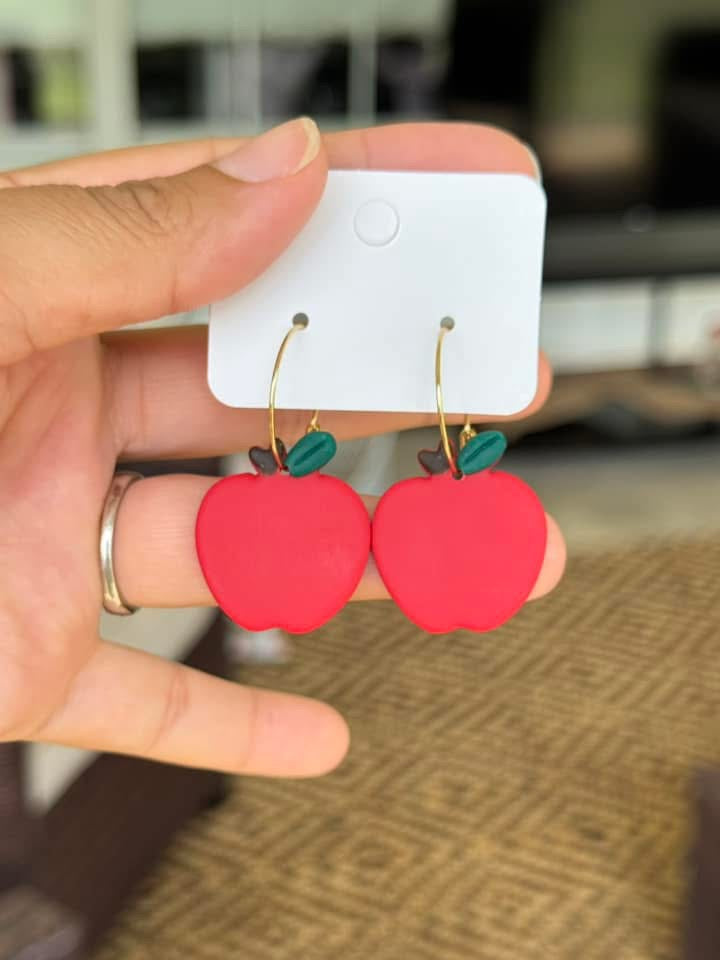 Clay apple hoop earrings