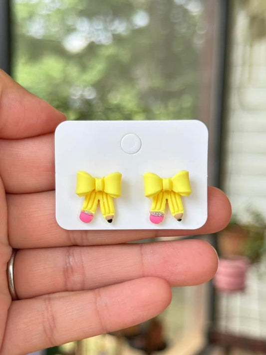Clay pencil bow stud earrings