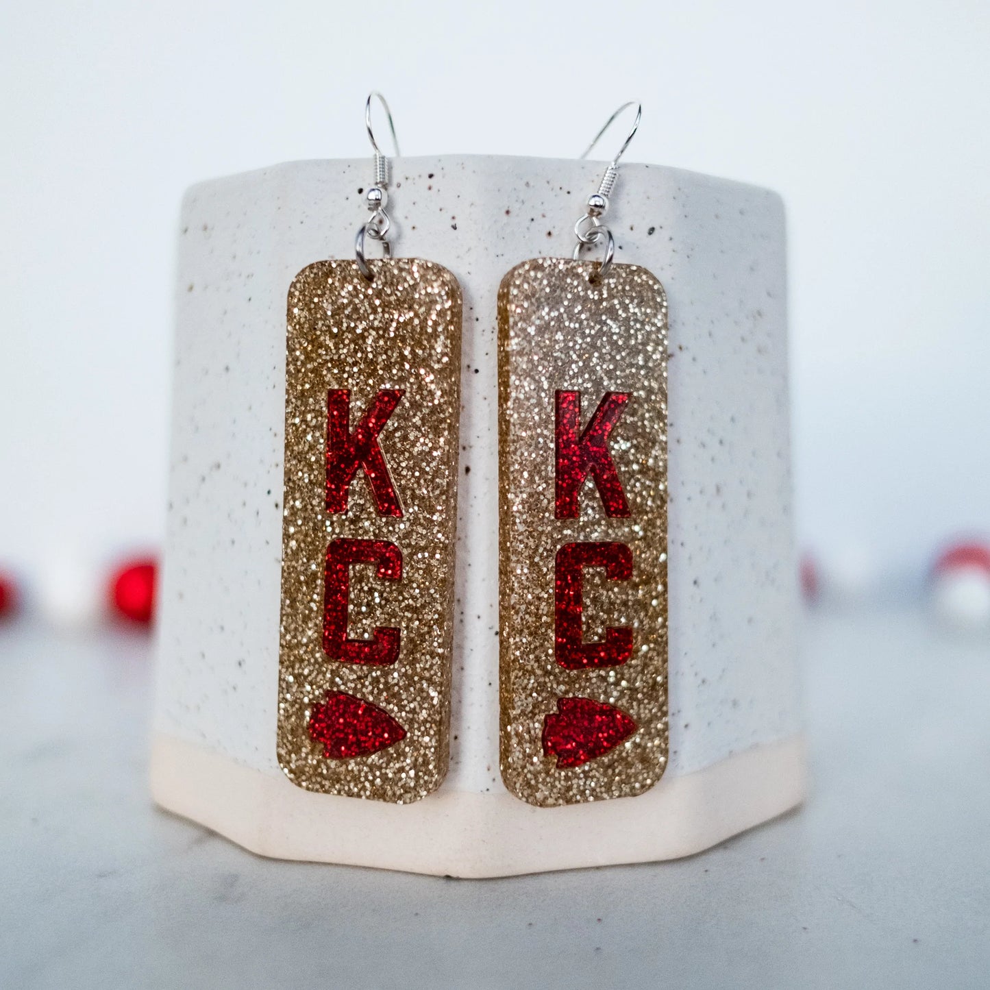Gold Glitter KC Arrowhead Bar Inset Dangles