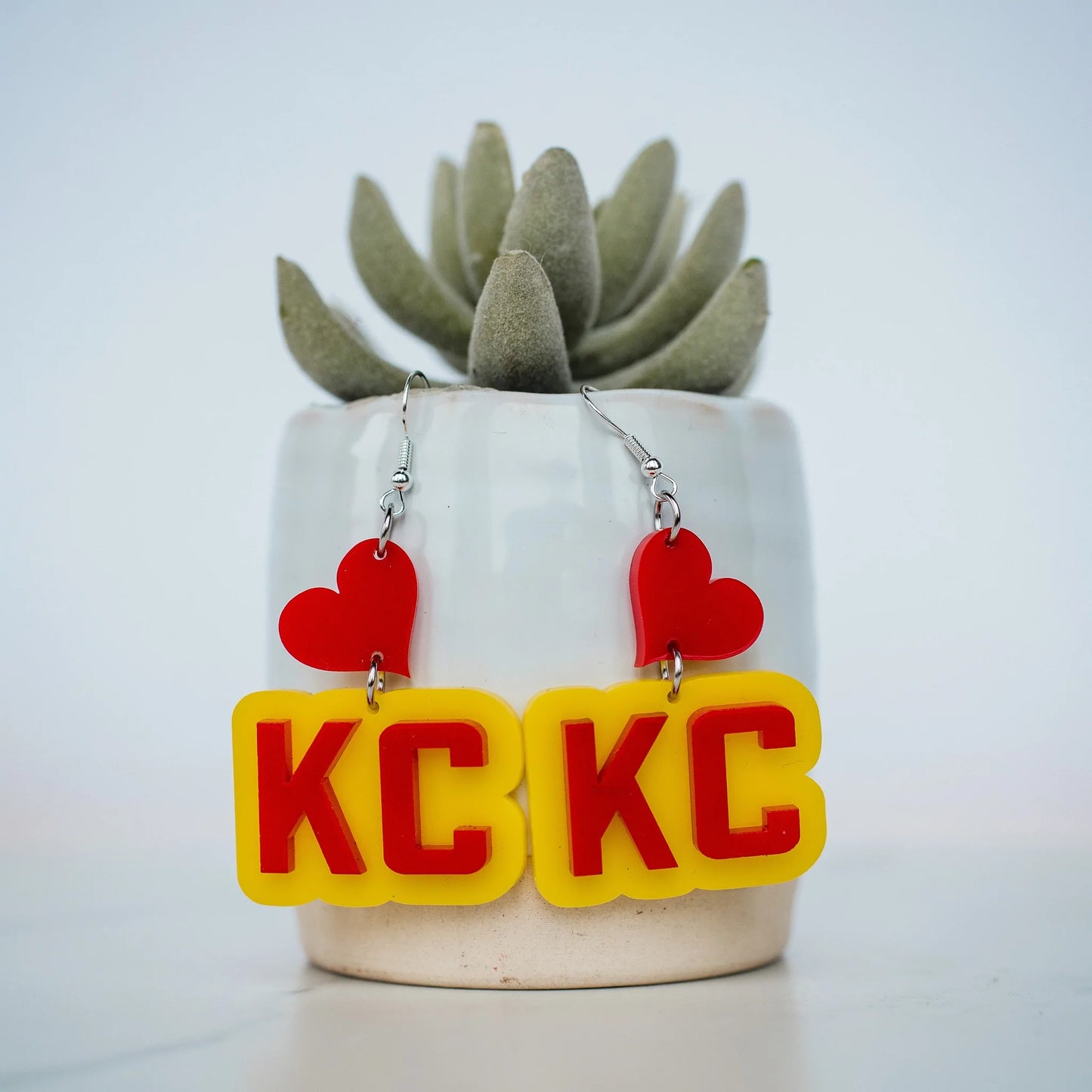 Retro Red & Yellow KC Heart Double Layered Drop Dangles